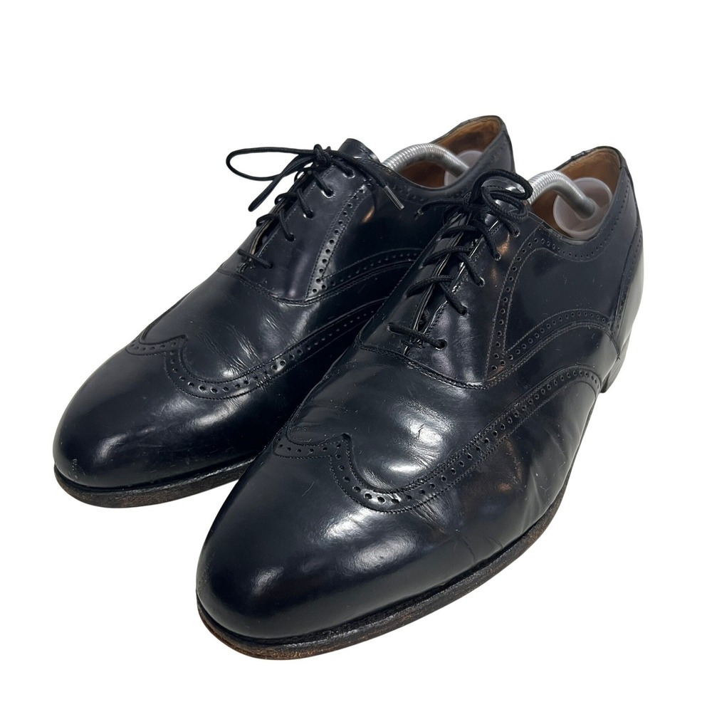 Vintage Johnston Murphy Aristocraft Shoes Mens 11 3E Black Leather Wingtip USA